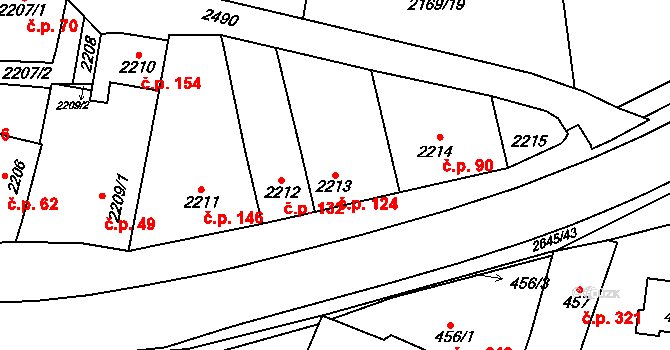 Doubravka 124, Plzeň na parcele st. 2213 v KÚ Doubravka, Katastrální mapa