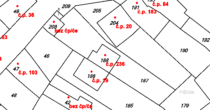 Přerov VII-Čekyně 236, Přerov na parcele st. 188 v KÚ Čekyně, Katastrální mapa