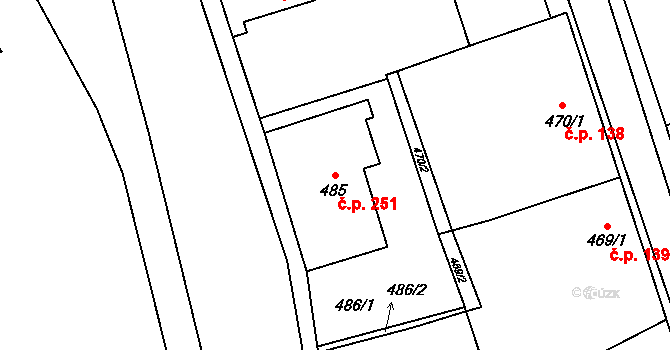 Doksy 251 na parcele st. 485 v KÚ Doksy u Máchova jezera, Katastrální mapa