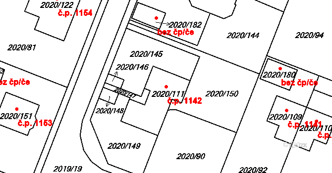 Holice 1142 na parcele st. 2020/111 v KÚ Holice v Čechách, Katastrální mapa