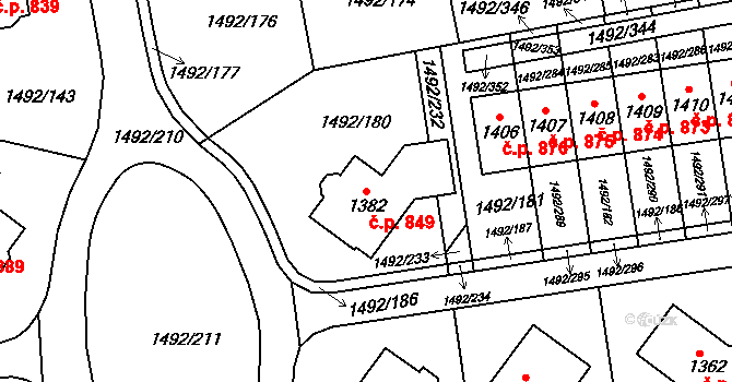 Lány 849, Svitavy na parcele st. 1382 v KÚ Čtyřicet Lánů, Katastrální mapa