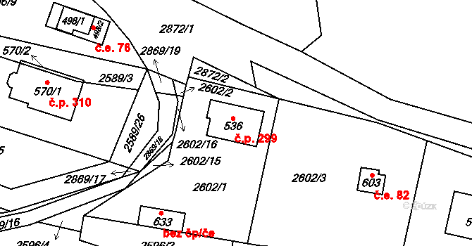 Ledce 299 na parcele st. 536 v KÚ Ledce u Plzně, Katastrální mapa