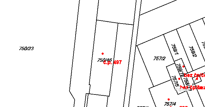 Všetuly 497, Holešov na parcele st. 750/46 v KÚ Všetuly, Katastrální mapa