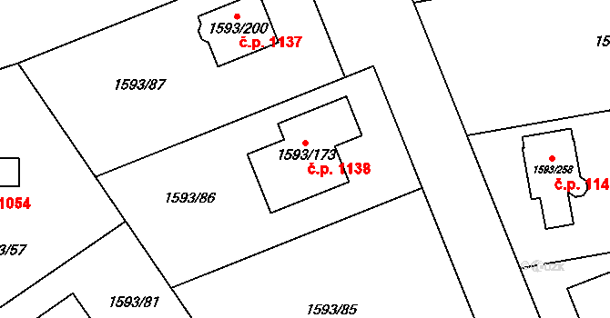 Kosmonosy 1138 na parcele st. 1593/173 v KÚ Kosmonosy, Katastrální mapa