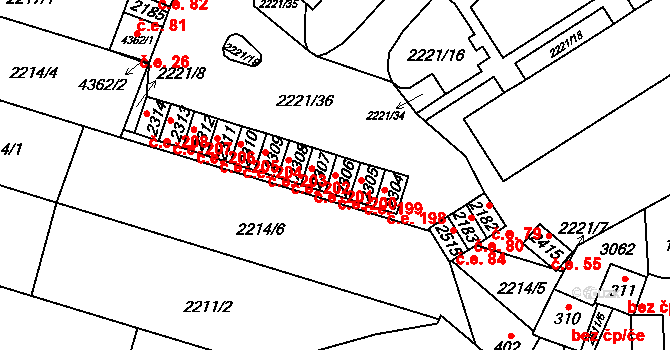 Kyjov 200 na parcele st. 2306 v KÚ Kyjov, Katastrální mapa