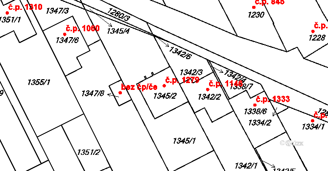 Rohatec 1279 na parcele st. 1345/2 v KÚ Rohatec, Katastrální mapa