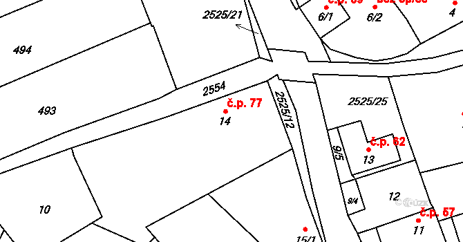 Předín 77 na parcele st. 14 v KÚ Předín, Katastrální mapa