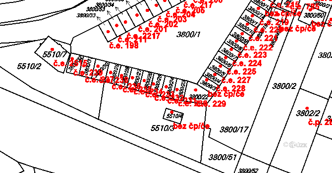 Znojmo 231 na parcele st. 3800/24 v KÚ Znojmo-město, Katastrální mapa