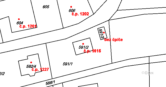 Příbor 1615 na parcele st. 591/2 v KÚ Klokočov u Příbora, Katastrální mapa
