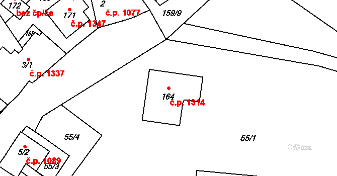 Litovel 1314 na parcele st. 164 v KÚ Chořelice, Katastrální mapa