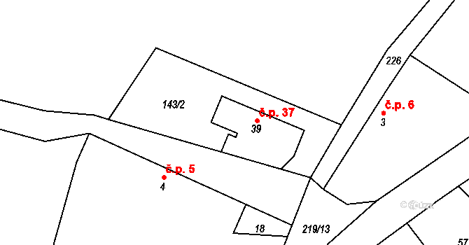 Miškovice 37, Třebovle na parcele st. 39 v KÚ Miškovice u Kouřimi, Katastrální mapa