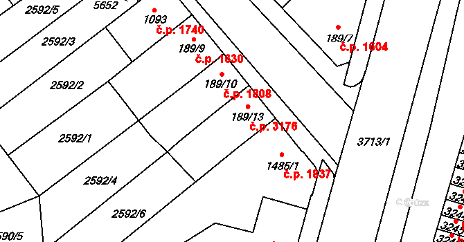 Břeclav 3176 na parcele st. 189/13 v KÚ Břeclav, Katastrální mapa