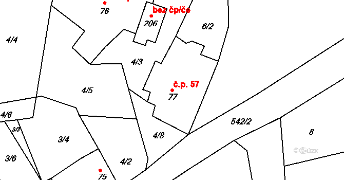 Starý Rybník 57, Skalná na parcele st. 77 v KÚ Starý Rybník, Katastrální mapa