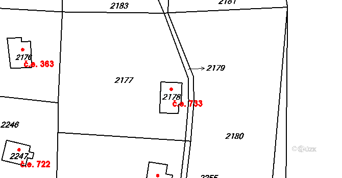 Brná 733, Ústí nad Labem na parcele st. 2178 v KÚ Brná nad Labem, Katastrální mapa