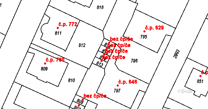 Děčín 40677087 na parcele st. 814 v KÚ Děčín, Katastrální mapa