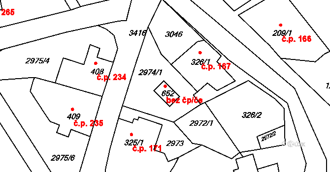 Jílové 40706087 na parcele st. 652 v KÚ Jílové u Děčína, Katastrální mapa