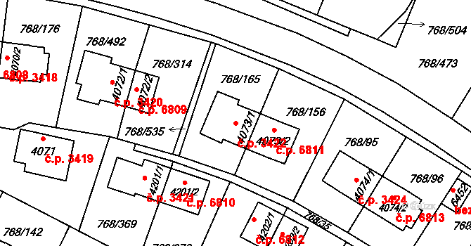 Zlín 3422 na parcele st. 4073/1 v KÚ Zlín, Katastrální mapa