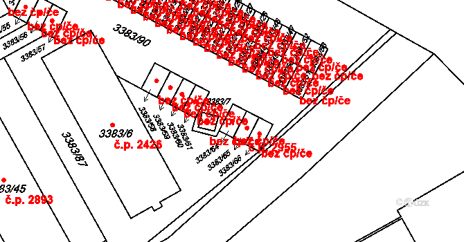 Přerov 43356087 na parcele st. 3383/64 v KÚ Přerov, Katastrální mapa