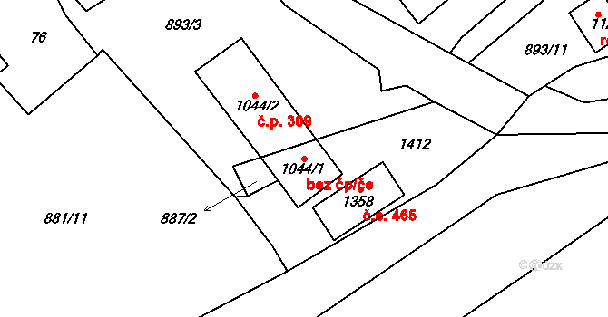 Cheb 43379087 na parcele st. 1044/1 v KÚ Háje u Chebu, Katastrální mapa