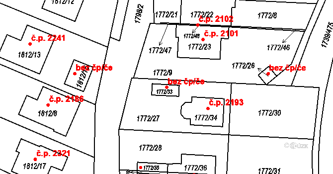 Ostrava 43929087 na parcele st. 1772/33 v KÚ Poruba, Katastrální mapa