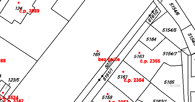 Jihlava 4892 na parcele st. 165 v KÚ Bedřichov u Jihlavy, Katastrální mapa