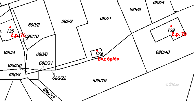 Pelhřimov 45283087 na parcele st. 123 v KÚ Skrýšov u Pelhřimova, Katastrální mapa