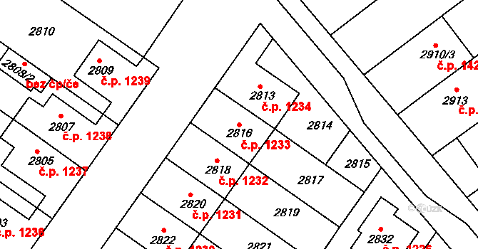 Hluk 1233 na parcele st. 2816 v KÚ Hluk, Katastrální mapa