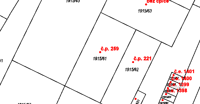 Kopřivnice 259 na parcele st. 1915/61 v KÚ Kopřivnice, Katastrální mapa
