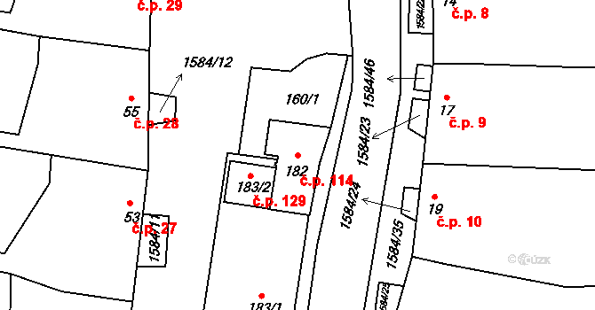 Lhotka 114, Hradčovice na parcele st. 182 v KÚ Lhotka u Hradčovic, Katastrální mapa