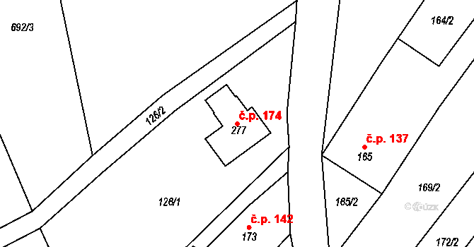 Ježkovice 174 na parcele st. 277 v KÚ Ježkovice na Moravě, Katastrální mapa