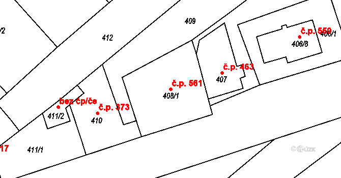 Drnovice 561 na parcele st. 408/1 v KÚ Drnovice u Vyškova, Katastrální mapa