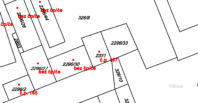 Václavské Předměstí 157, Písek na parcele st. 2331 v KÚ Písek, Katastrální mapa
