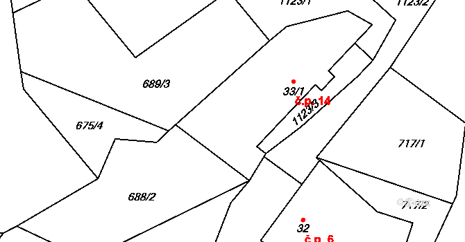 Kotýřina 14, Kovářov na parcele st. 33/1 v KÚ Vesec, Katastrální mapa