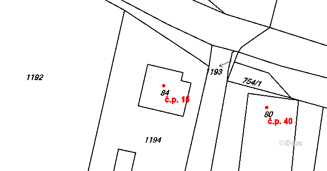 Předbořice 15, Kovářov na parcele st. 84 v KÚ Předbořice u Zahořan, Katastrální mapa
