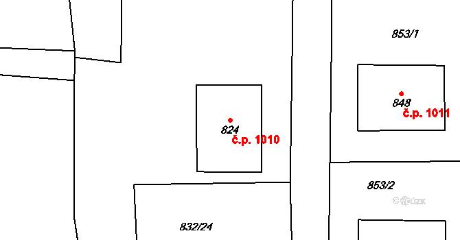 Stonava 1010 na parcele st. 824 v KÚ Stonava, Katastrální mapa