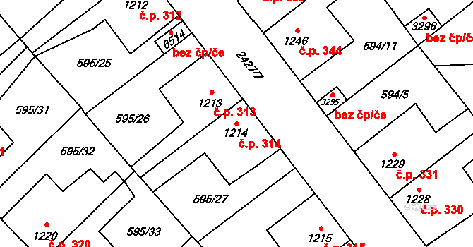 Beroun-Závodí 314, Beroun na parcele st. 1214 v KÚ Beroun, Katastrální mapa