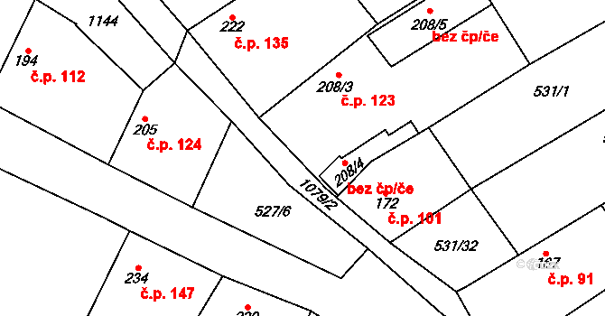 Ovčáry 123 na parcele st. 208 v KÚ Ovčáry u Dřís, Katastrální mapa