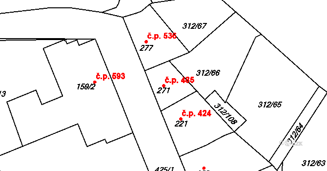 Kralupy nad Vltavou 485 na parcele st. 271 v KÚ Lobeč, Katastrální mapa