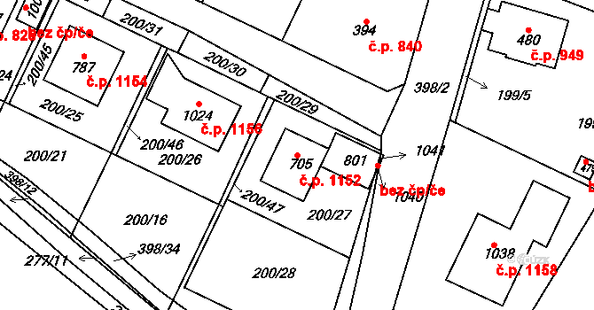 Kralupy nad Vltavou 1152 na parcele st. 705 v KÚ Lobeč, Katastrální mapa
