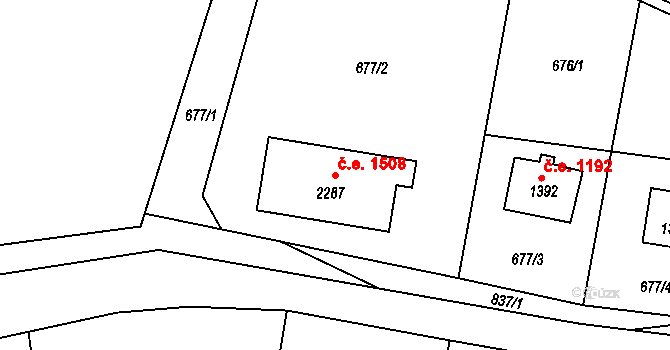 Pikovice 1508, Hradištko na parcele st. 2287 v KÚ Hradištko pod Medníkem, Katastrální mapa