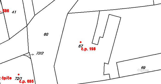 Líně 198 na parcele st. 67 v KÚ Líně, Katastrální mapa