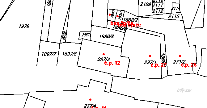 Sezemice 12 na parcele st. 237/3 v KÚ Sezemice nad Loučnou, Katastrální mapa
