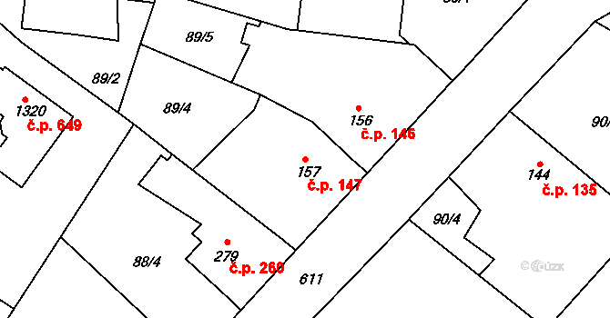 Rosice 147, Pardubice na parcele st. 157 v KÚ Rosice nad Labem, Katastrální mapa