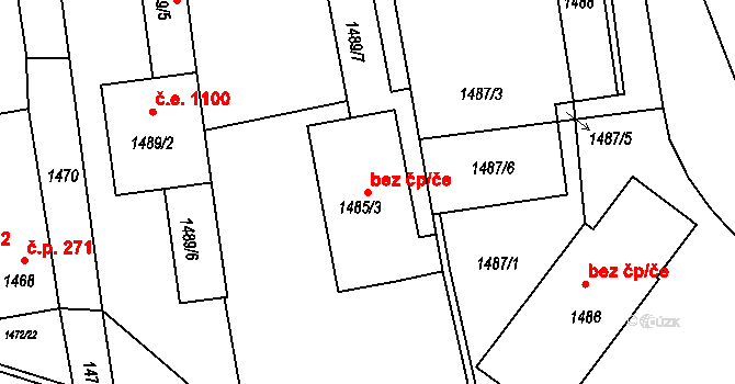 Telnice 78361087 na parcele st. 1485/3 v KÚ Telnice u Brna, Katastrální mapa