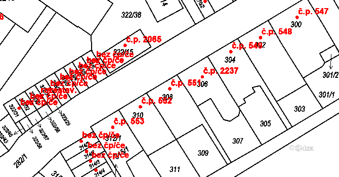 Zábřeh 551 na parcele st. 308 v KÚ Zábřeh na Moravě, Katastrální mapa