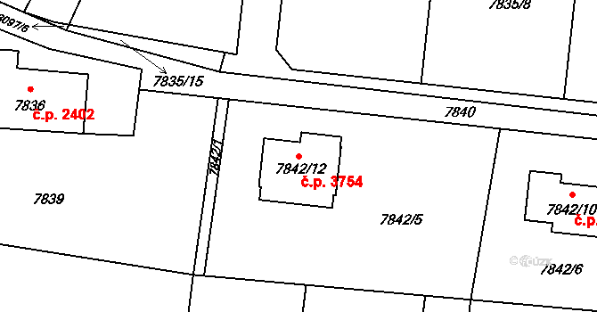 Frýdek 3754, Frýdek-Místek na parcele st. 7842/12 v KÚ Panské Nové Dvory, Katastrální mapa