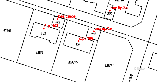 Hoštice 106, Vodochody na parcele st. 154 v KÚ Hoštice u Vodochod, Katastrální mapa