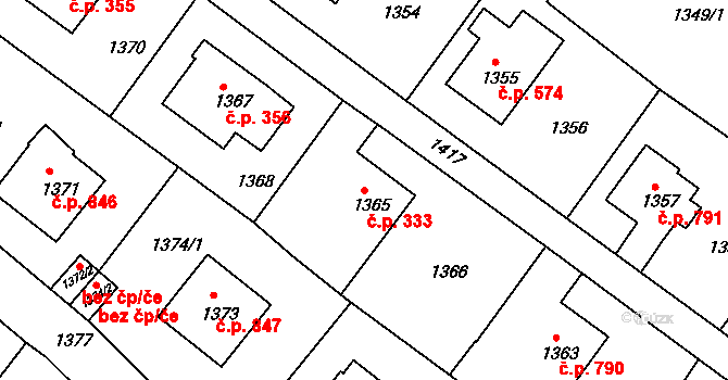 Bílovec 333 na parcele st. 1365 v KÚ Bílovec-město, Katastrální mapa