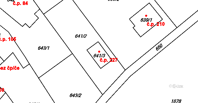 Lošov 227, Olomouc na parcele st. 641/3 v KÚ Lošov, Katastrální mapa