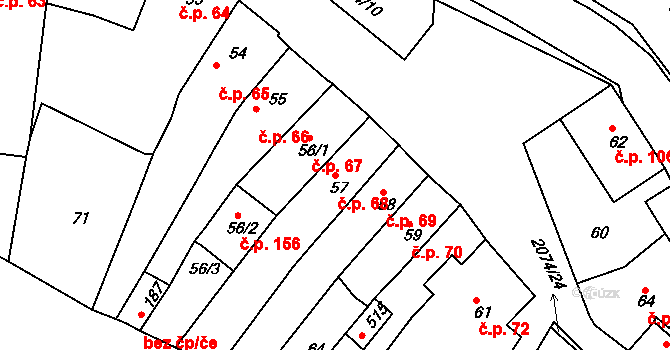 Merklín 68 na parcele st. 57 v KÚ Merklín u Přeštic, Katastrální mapa